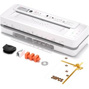 Commercial Laminator Machine 13 Inch 4-Roller, 55s Fast Warm-Up Never-Jam Lamination Machine, 3-10 Mil Thickness, Supports 11x17 & A3 Document Laminating, Includes 30 Laminating Sheets White