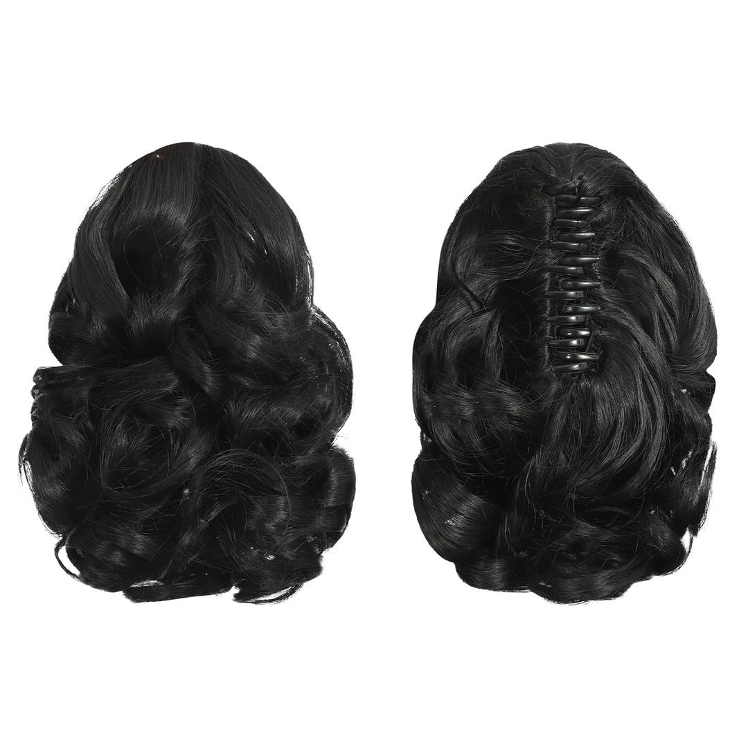 Black Ponytail Extension, 9" Short Claw Clip in Ponytail Hair Extensions Hair Piece Natural Soft Synthetic Curly Wavy Pony Tail Hair Pieces for Women