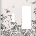 Light Switch Cover Plate Country Beige Flower Vintage Floral Bee 2 Gang Toggle Rocker Combo Wall Plates Decorative Switch Plates and Outlet Covers Socket Cover for Bathroom Bedroom Decor