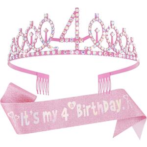 Canitor Birthday Decorations for Girls - Crown Tiara Sash Set and Headband Gift (4 years old)