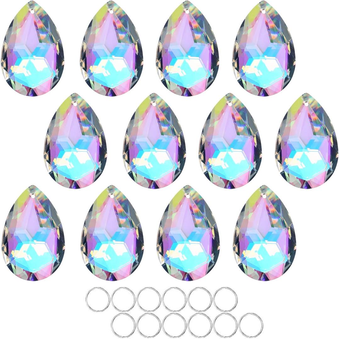 HDCRYSTALGIFTS 12 Pieces 50mm Crystal Prisms Chandelier Colorful Bauhinia Ornament Pendants Rainbow Maker Hanging Prisms for Wedding Party Christams Tree Garlands Decoration DIY Jewelry