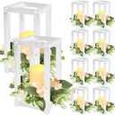 Hushee 30 Pcs Wooden Wedding Lantern Centerpiece Integrated Holders with Candles and Wreaths Rustic Wooden Candle Lantern Decor for Wedding Party Table Valentine Decor (Yellow)