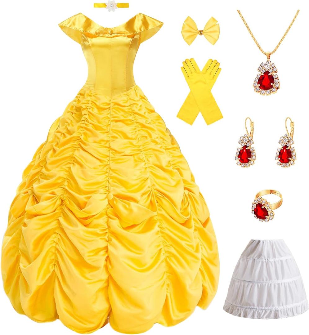 Akokvlar Yellow Princess Costume for Women Adult Halloween Party Dress, Yellow XXL