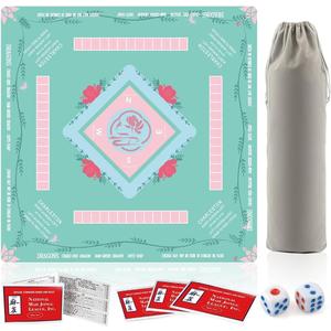Mahjong Table Mat: 32.4 * 32.4 Inches Non-Slip and Noise-Reducing Mahjong Mat, Suitable for Mahjong, Poker, and Board Games. It Comes with 4 Mahjong Rule Cards, 2 Dice, and 1 Storage Bag. (Green)