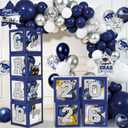 Navy Blue and Silver Graduation Decorations 2026 - Balloons Boxes with Letters 2026 GRAD So Proud of You, Congrats Grad Party Decorations for Any Grades