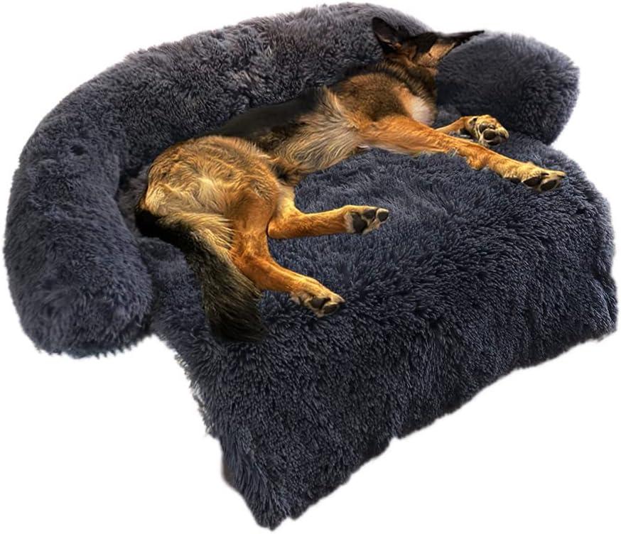 Calming Dog Bed Fluffy Plush Dog Mat for Furniture Protector with Removable Washable Cover for Large Medium Small Dogs and Cats (Large(45x37x6), Dark Grey) (45.0"L x 37.0"W x 6.0"Th)