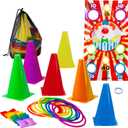 New-Bounce Ring Toss - 4-in-1 Obstacle Course & Carnival Games for Kids - Fun Backyard Activities
