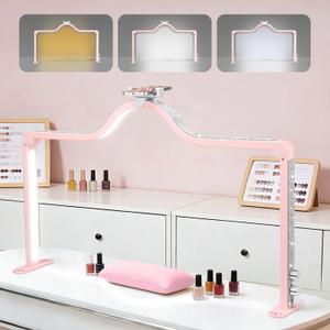 Arch Half Moon Light - Nail Lamp for Desk Foldable Nail Tech Light | Professional 34 inch 420 LED Beads Adjustable Brightness 3 Color Temperature for Manicure Crafting (Pink)