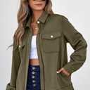 SHEWIN Jackets for Women Fall Fashion 2025 Casual Zip Up Shacket Jacket Lightweight Long Sleeve Shirts Tops (Green, L)