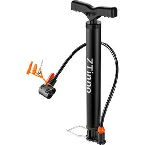 Floor Bike Pump Portable, Classic Bicycle Pump, Portable Bike Tire Pump with Dual Presta & Schrader Valves, Attached Ball Needles, Bike Air Pump for Bike Tires, Balls