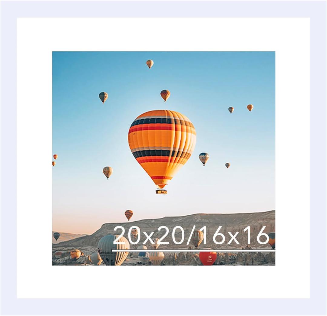 20x20 Picture Frame White with 16x16 Mat, Display Photo 16x16 with Mat or 20 x 20 Without Mat, Wall Hanging Large 20x20 Poster Frame with Shatter Resistant Plexiglass, White