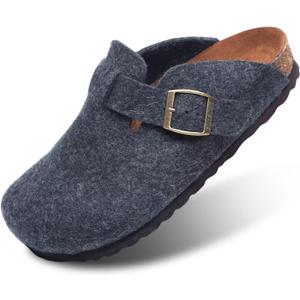 Unisex Wool Clogs with Arch Support Adjustable Buckle Wool Mules Comfortable Wood Sole Clogs(Brown 6.5