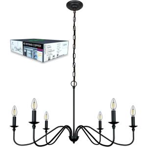 Black Chandelier RC Ceiling Light Fixture -6 Light 36 inches-Modern Farmhouse Apply to Chandeliers for Dining Room Lighting,Living Room,Bedroom,Foyer