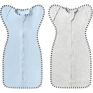 2-Pack Baby Transition Swaddle Set, Breathable Infant Sleep Sack, Soft Swaddling Sack for Boy Girl (M(3-6 Months), Blue + Grey)