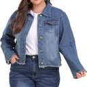 Anienaya Jean Jacket Women’s Frayed Washed Button Up Cropped Denim Jacket w 2 Side Pockets Size M