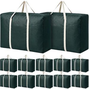 Sadnyy 12 Pack Extra Large Moving Bags Bulk with Carrying Handles & Zipper 32 Gal /120 L Reusable Waterproof Packing Bags Foldable Storage Organizer for Clothes, Bedding, Comforters(Green)