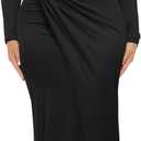 Ekaliy Women's Elegant Bodycon Maxi Dress Long Sleeve Party Cocktail Wedding Guest Dress (Black, XL)