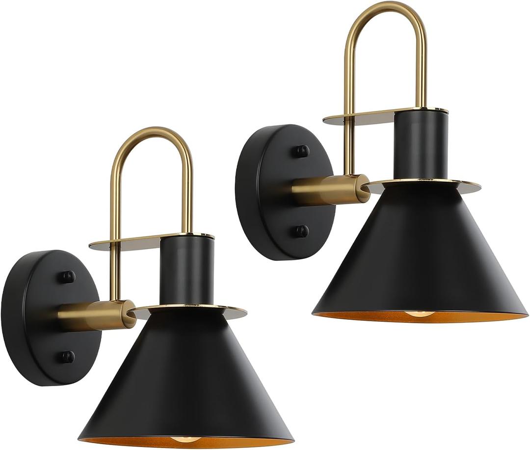 WILON Gold and Black Wall Sconces Set of Two, Modern Farmhouse Wall Light Fixture, Industrial Indoor Wall Lamp for Bathroom Kitchen Sink Bedroom Living Room Bedside Hallway