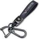 Genuine Leather Car Keychain Keyring Accessories Compatible with Corvette Series Car Keychains Family Present for Man and Woman（Black） (Black)