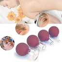 FeelFree Sport Glass Facial Cupping Set- 4pcs Silicone Vacuum Suction Face Massage Cups Anti Cellulite Lymphatic Therapy Sets for Eyes, Face and Body (Rose red)