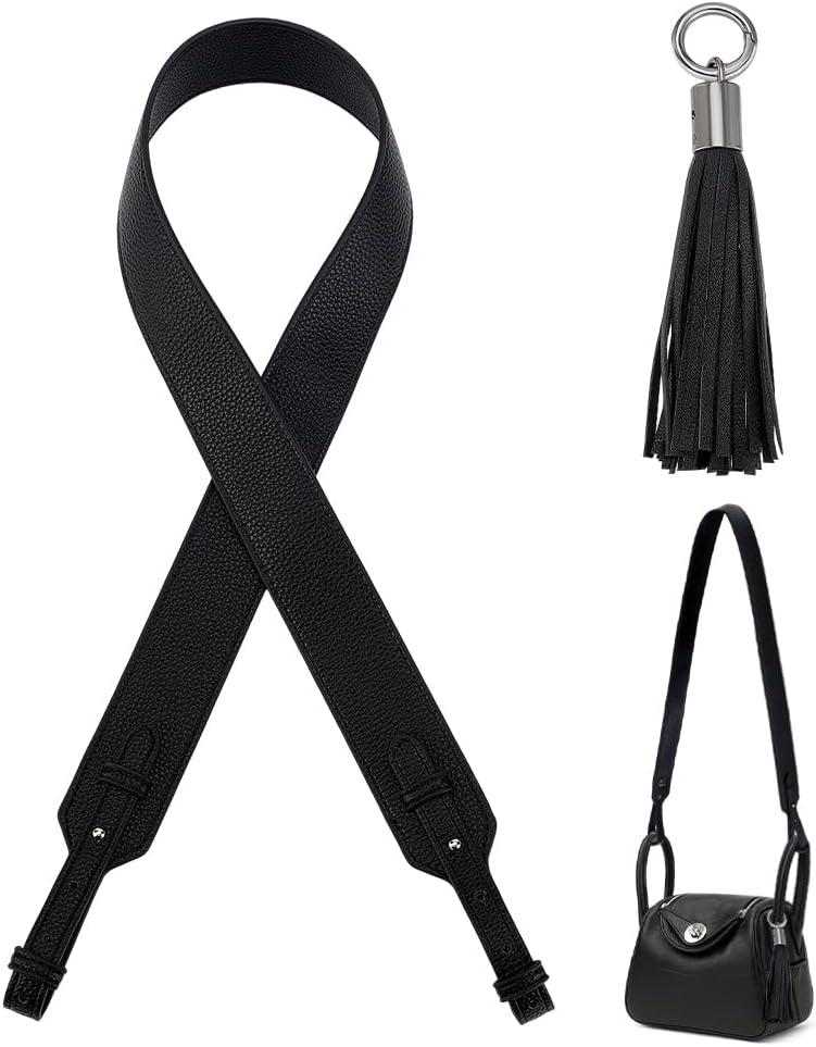 PH PandaHall 39.4 inch Wide Leather Bag Strap, Crossbody Strap Black Leather Purse Straps Shoulder Bag Handle Adjustable Replacement Straps with Tassel Pendant Alloy Spring Buckle