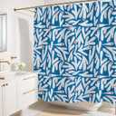 Matisse Blue and White Boho Modern Fabric Shower Curtain, Abstract Floral Art Shower Curtain, 72x72 Inches (Matisse)