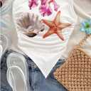 WDIRARA Women's Floral One Shoulder Tank Top Starfish Shell Print Asymmetrical Crop Tops (White, M)