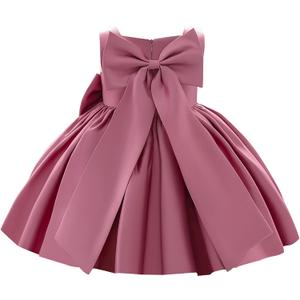Girl Flower Design Dress Sleeveless Flower Design Princess Wedding Dress for Toddler and Baby Girl (12-18 Months, Dark Pink)