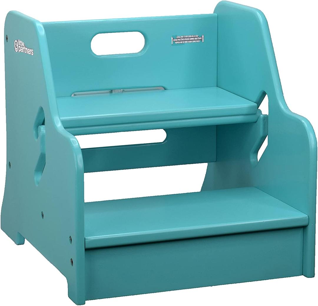 Little Partners Toddler Step Up Stool | 2 Step Adjustable Height for Kitchen, Bathroom or Nursery (Turquoise)