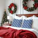 Deep Blue Christmas Flower Pillow Covers 18x18, Winter Christmas Decor, Cottagecore Winter Botanical Decorative Throw Pillow Covers for Couch Sofa Bedroom Living Room Home