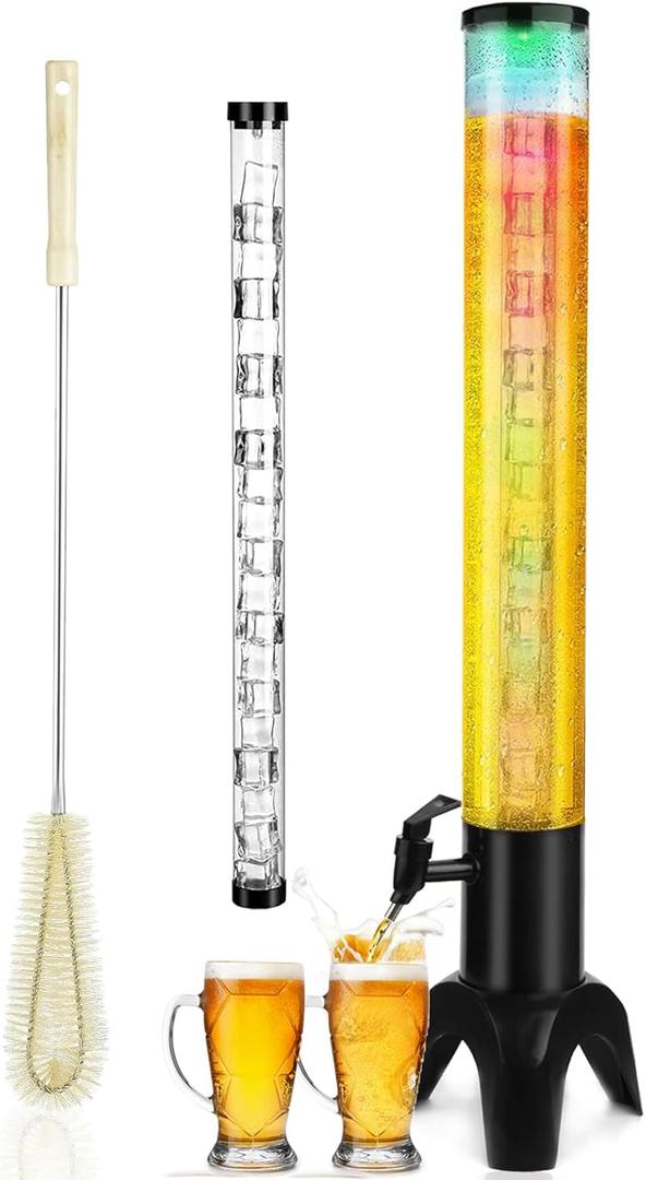 Beer Giraffe Dispenser, 100oz/3.2 qt Mimosa Tower Dispensers with Ice Tube and LED Light, 3L Tabletop Drink Tower Dispenser for Beer, Margarita, Beverage