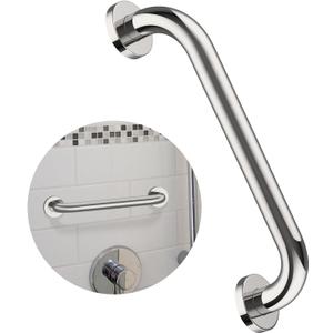 12 Inch Stainless Steel Shower Grab Bar - ZUEXT Shower Handle, Bathroom Balance Bar - Safety Hand Rail Support - Handicap, Elderly, Injury, Senior Assist Bath Handle (w/Self-Adhesive Stick-on Hook) (Chrome)