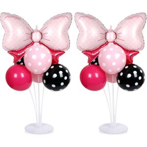Pink Mouse Party Balloons Stand Kit 2 Sets with 2 Bow Foil Balloons Cartoon Mouse Themed Party Centerpiece for Table Pink and Black Bow Girls Women Gender Reveal Baby Shower Birthday Party Decoration