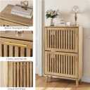 Smart FENDEE Shoe Cabinet with 2 Flip Slatted Drawers, Farmhouse Slim Shoe Organizer Rack with Golden Handles, Freestanding Hidden Entryway Storage for Hallway, Natural Oak