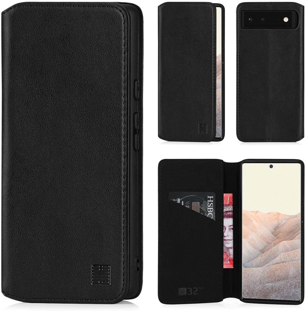 32nd Classic Series 2.0 - Real Leather Book Wallet Case Cover for Google Pixel 6, Real Leather Design with Card Slot, Magnetic Closure and Built in Stand - Black 32nd Classic Series 2.0 - Real Leather Book Wallet Case Cover for Google Pixel 6, Real Leather Design with Card Slot, Magnetic Closure and Built in Stand - Black
