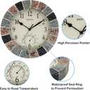 eYotto 10 Inch Small Indoor/Outdoor Waterproof Wall Clock with Thermometer Silent Non-Ticking Battery Operated Wall Clocks Weatherproof for Patio, Pool, Garden, Lanai, Fence, Porch, Deck, Bathroom