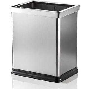 AVLA 10 Liter Open Top Trash Can, Stainless Steel Office Wastebasket, Kitchen Garbage Container Bin with Removable Bag Holder, Waste Trashcans for Bathroom, Restaurant, Restroom, Powder Room, Home