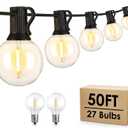 Mlambert 50Ft LED Outdoor String Lights G40 Globe Dimmable Patio Light, Waterproof Hanging String Light with 27 Warm White Shatterproof Bulbs (2 Spare)