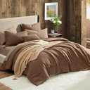 Geniospin Brown Queen Comforter Set - 7 Pieces Comforter Queen Size, Solid Bedding Set for All Season, Textured Bed in a Bag with Sheets
