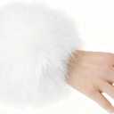 3 x Faux Fur Arm Warmers Wrist Cuffs Winter Furry Hand Warmers for Cold Weather Party Costume (White)