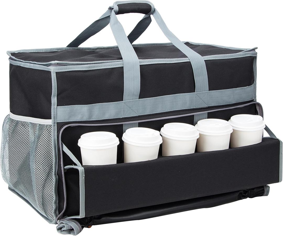 PACMAXI Insulated Food Delivery Bag XXL, 23''x14''x14'' Delivery Bag with Cups Holder, Food Delivery Bag Suitable for Delivery(Black)