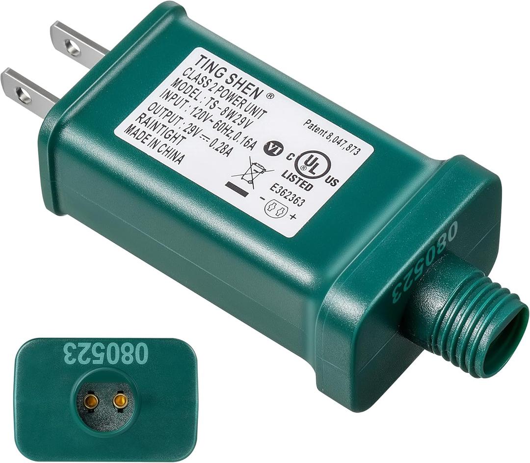 Enhon 29V LED Power Supply, UL Certification LED Transformer Replacement Class 2 Power Supply, Low Voltage Transformer US Plug Adapter for Christmas Tree Light, Green, Right Positive(TS-8W29V)