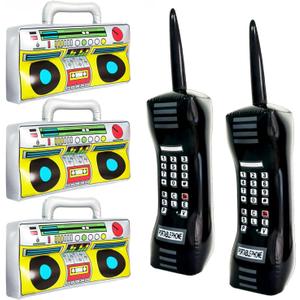 5 Pieces Inflatable Radio Boombox Inflatable Mobile Phone,Retro Mobile Phone for 80's 90's Party Decorations,Hip Hop Costume,Birthday Theme Party Photo
