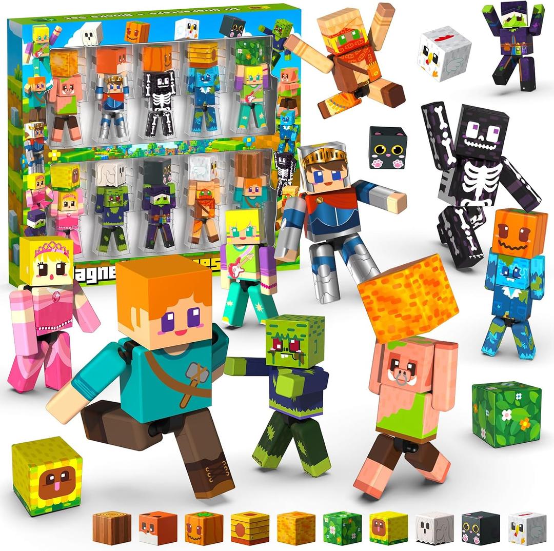 20PCS Rotatable Magnetic Action Figures with Magnetic Building Blocks Set - Creative STEM Magnet Figures Playset Character Toys for Kids, Birthday Gift for Toddlers Boys Girls Ages 6+