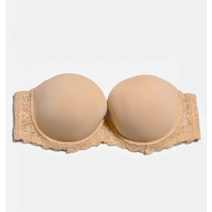 Strapless Clear Back Strap Convertible Bra with Lace Padded Underwired Plus Size Brassiere 42 D