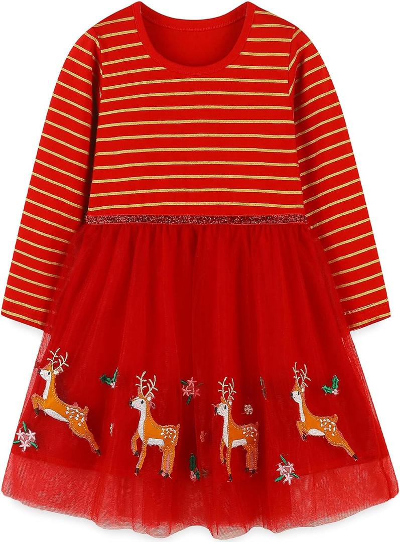 Bumeex Girl's Long Sleeve Dresses Cotton Christmas Cute Embroidery Applique Swing A-Line Casual Tunic Playwear 2-13 Years (Red) Bumeex Girl's Long Sleeve Dresses Cotton Christmas Cute Embroidery Applique Swing A-Line Casual Tunic Playwear 2-13 Years (Red)