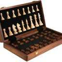 15" Folding Walnut Chess Set with Storage - Tournament-Size Portable Chess Board for Adults, Travel, Family Game Night, Gifts