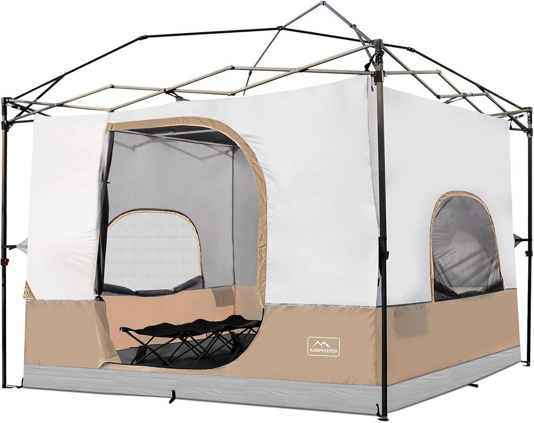 KAMPKEEPER Camping Inner Tent for Pop Up Canopy, Converts 10'x10' Straight Leg Canopy into Camping TentFully Vented Roof(Top & Frame NOT Included) (Khaki, Classic)