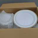 Goodluck 200PCS Gold Plastic Plates, Heavy Duty Disposable Gold Plates with 100 10.25 inch Dinner Plates and 100 7.5 inch Dessert Plates for Party, Holiday, Wedding, Thanksgiving