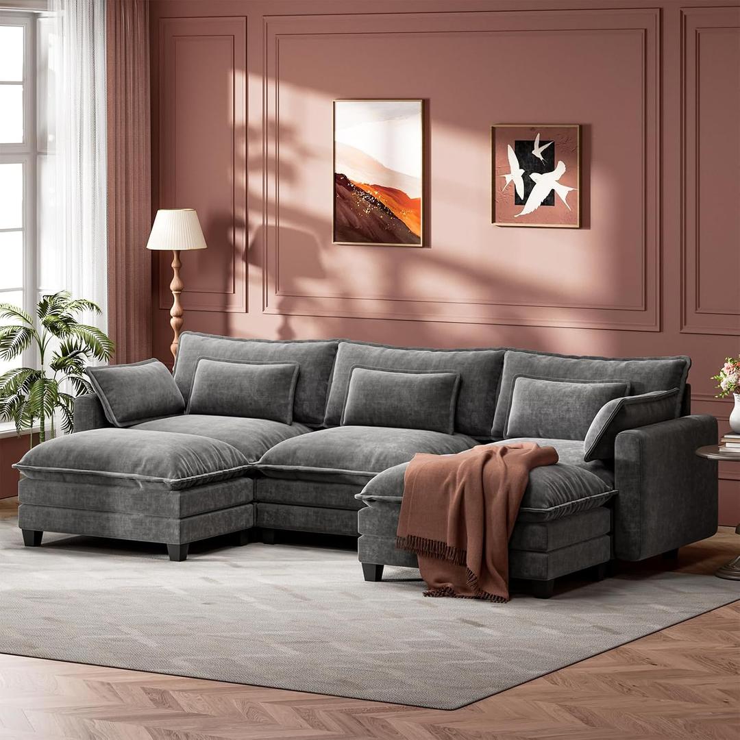Marsail 5-Seat Modular Sectional Sofa, U-Shaped Cloud Couch, Slate Gray, 110.6" - U Shape